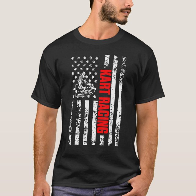 US American Flag Sports Patriotic Go Kart Racing T-Shirt (Front)