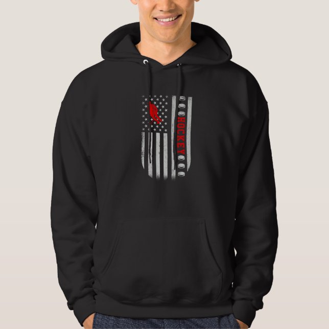 US American Flag Sports Patriotic Hockey Premium Hoodie (Front)