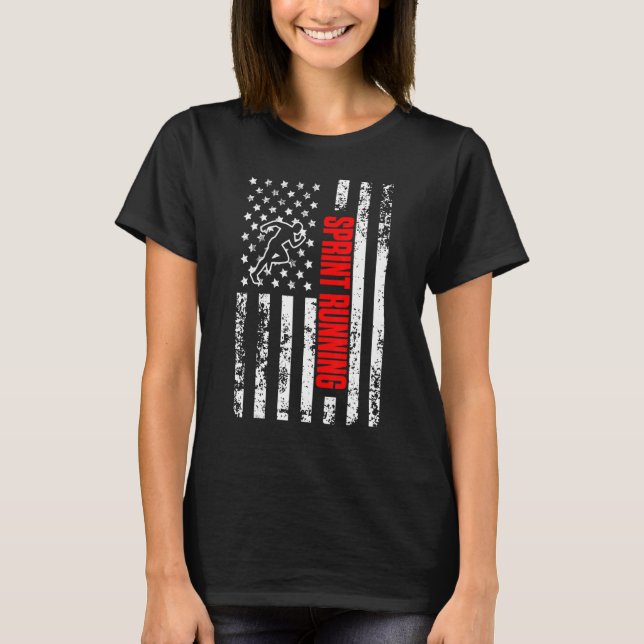 US American Flag Sports Patriotic Sprint Running T-Shirt (Front)