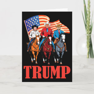 Us American Flag Team Trump Cowboy Riding Horses W Card