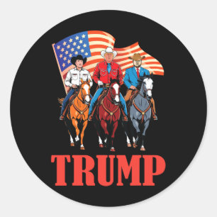 Us American Flag Team Trump Cowboy Riding Horses W Classic Round Sticker