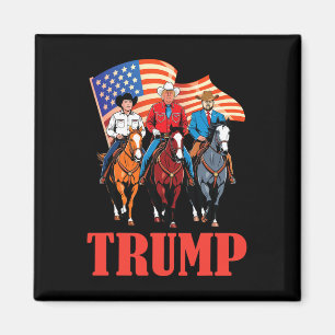 Us American Flag Team Trump Cowboy Riding Horses W Magnet