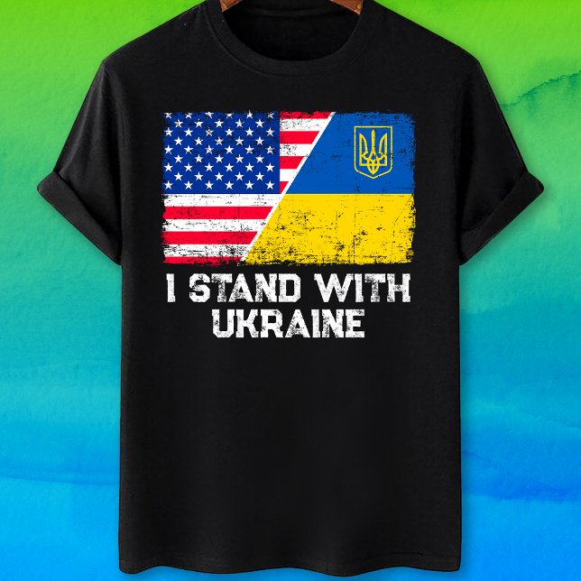 US American flag Ukraine Ukrainian  I stand with T-Shirt (Creator Uploaded)