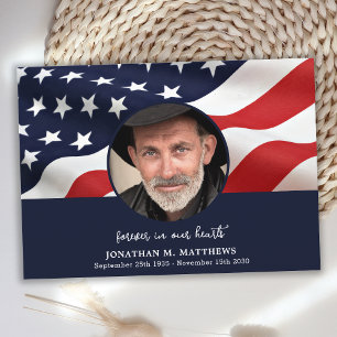 US American Flag Veteran Photo Memorial Funeral Thank You Card
