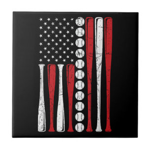 US American Flag Vintage Baseball Flag 4th Of July Ceramic Tile
