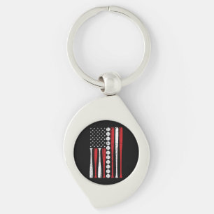 US American Flag Vintage Baseball Flag 4th Of July Key Ring