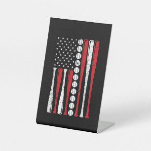 US American Flag Vintage Baseball Flag 4th Of July Pedestal Sign