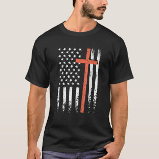 US American Flag Vintage Christian Cross Patriot 4 T-Shirt