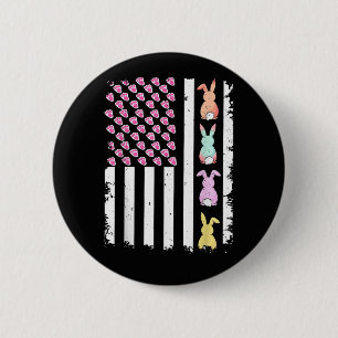 US American Flag with Bunny for Easter Day 6 Cm Round Badge