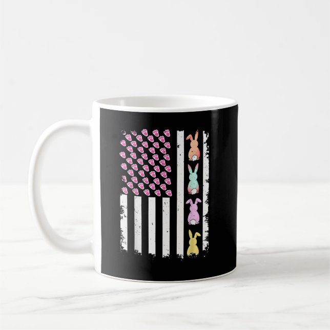 US American Flag with Bunny for Easter Day Coffee Mug (Left)