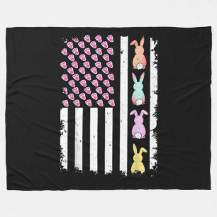 US American Flag with Bunny for Easter Day Fleece Blanket