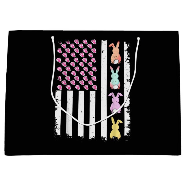 US American Flag with Bunny for Easter Day Large Gift Bag (Front)