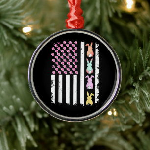 US American Flag with Bunny for Easter Day Metal Ornament