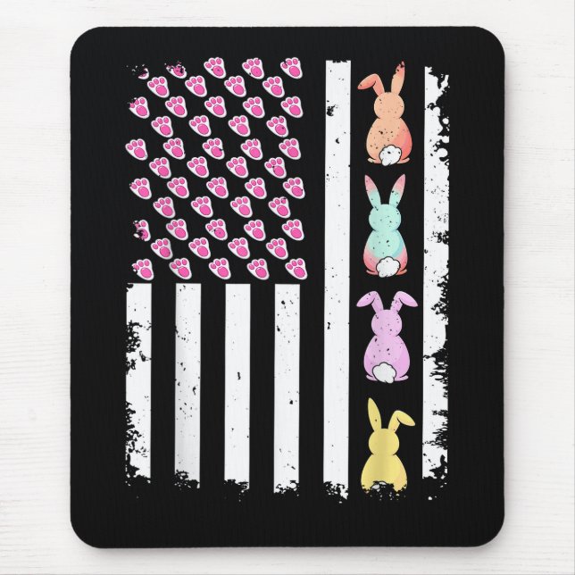 US American Flag with Bunny for Easter Day Mouse Pad (Front)