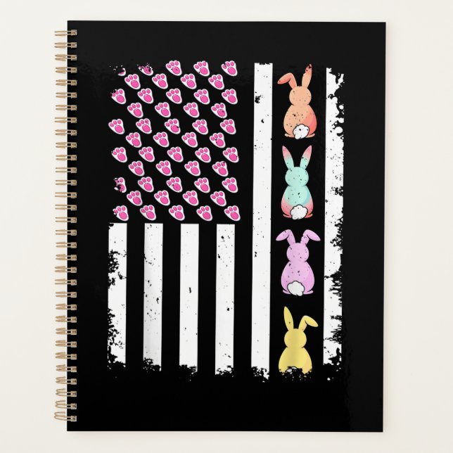 US American Flag with Bunny for Easter Day Planner (Front)