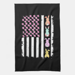 US American Flag with Bunny for Easter Day Tea Towel
