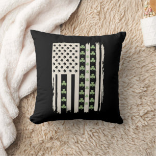 US American Flag With Shamrocks for St Patricks  Cushion
