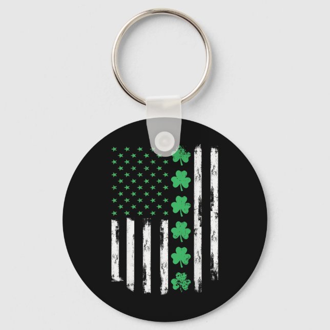 Us American Flag With Shamrocks For St Patricks Da Key Ring (Front)
