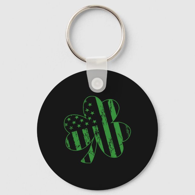 Us American Flag With Shamrocks For St Patricks Da Key Ring (Front)