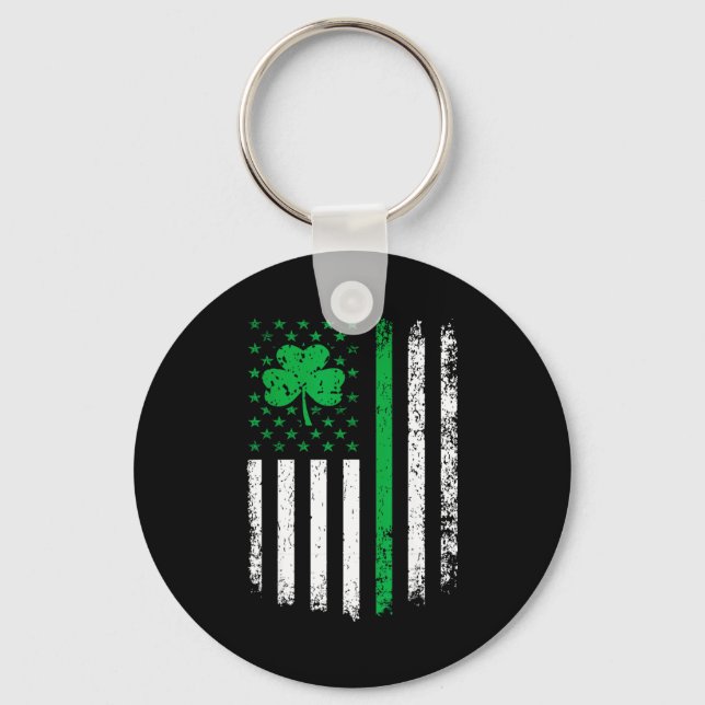 Us American Flag With Shamrocks For St Patricks Da Key Ring (Front)
