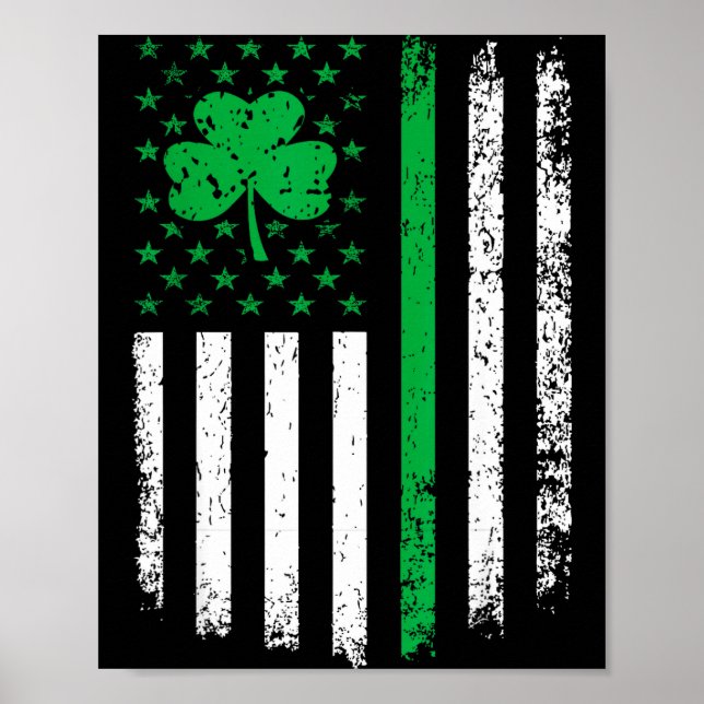 Us american flag with shamrocks for st patricks da poster (Front)