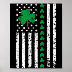 Us american flag with shamrocks for st patricks da poster