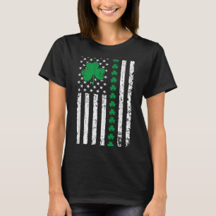 Us american flag with shamrocks for st patricks da T-Shirt