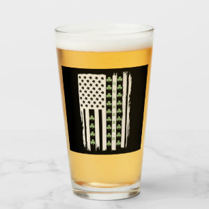 US American Flag With Shamrocks for St Patricks Glass