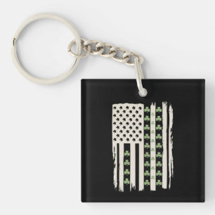 US American Flag With Shamrocks for St Patricks  Key Ring