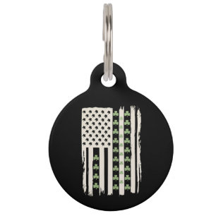 US American Flag With Shamrocks for St Patricks  Pet Tag