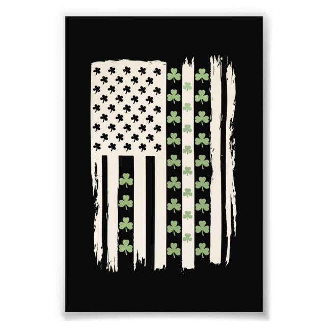 US American Flag With Shamrocks for St Patricks  Photo Print (Front)