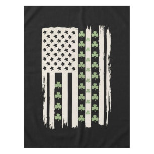 US American Flag With Shamrocks for St Patricks Tablecloth