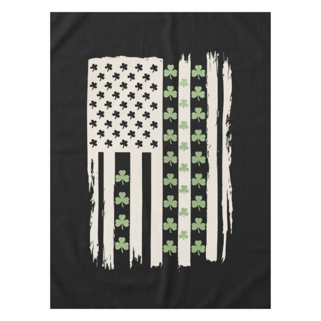 US American Flag With Shamrocks for St Patricks  Tablecloth (Front)