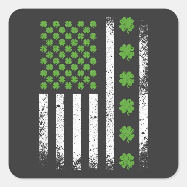 US American flag with shamrocks Square Sticker (Front)