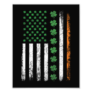 US American Flag with Shamrocks St Patricks Day  Photo Print