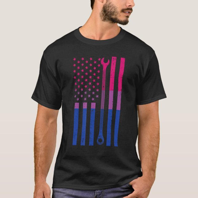 Us American Flag Wrench Bisexual Bi Pride Lgbtq Me T-Shirt (Front)