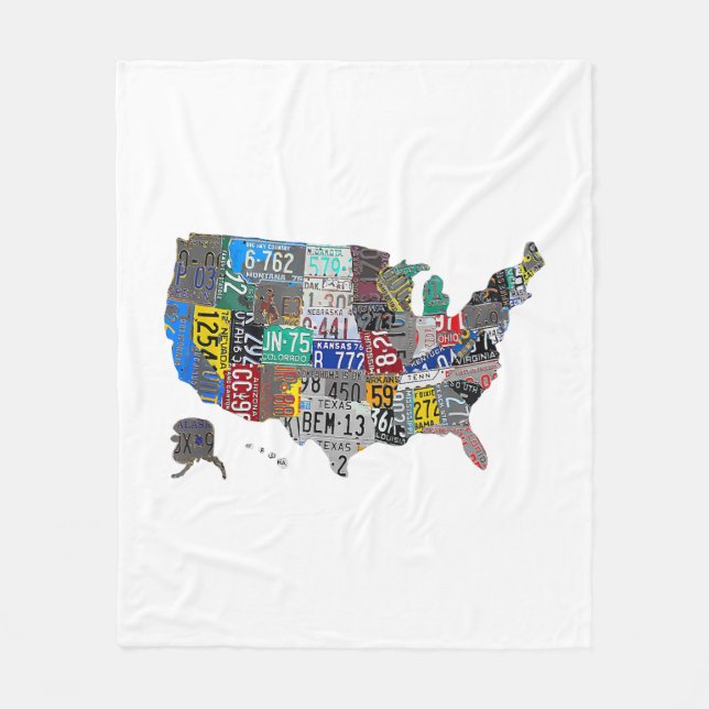 US American United States Map Flag License Plate A Fleece Blanket (Front)