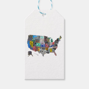 US American United States Map Flag License Plate A Gift Tags