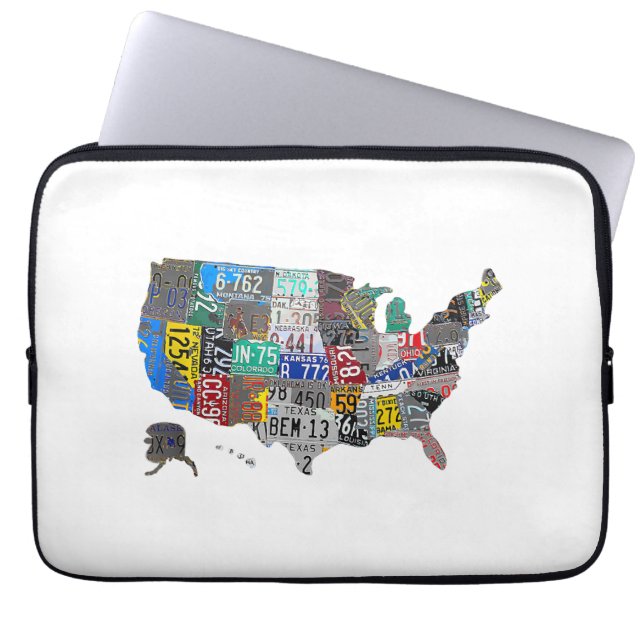 US American United States Map Flag License Plate A Laptop Sleeve (Front)
