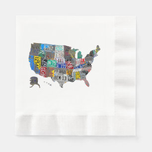 US American United States Map Flag License Plate A Napkin