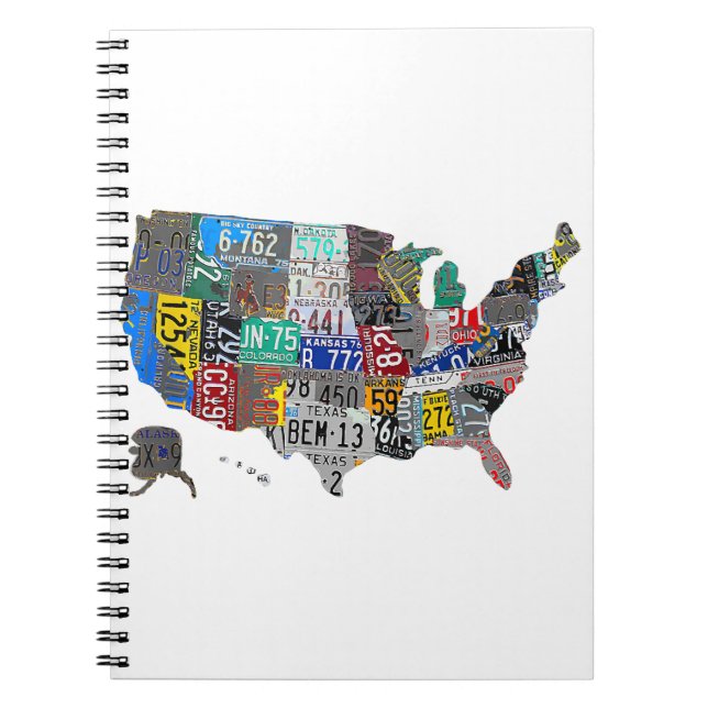 US American United States Map Flag License Plate A Notebook (Front)