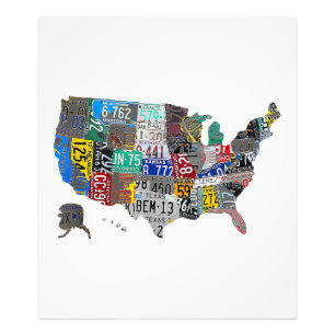 US American United States Map Flag License Plate A Photo Print