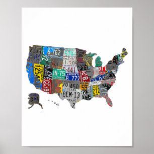 US American United States Map Flag License Plate A Poster