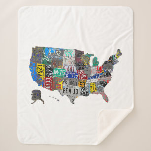 US American United States Map Flag License Plate A Sherpa Blanket