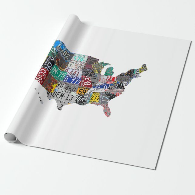 US American United States Map Flag License Plate A Wrapping Paper (Unrolled)