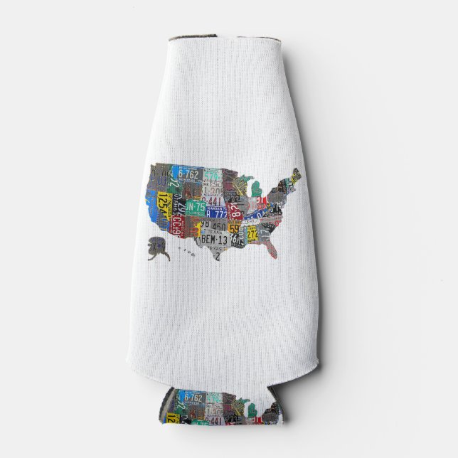 US American United States Map Flag License Plate  Bottle Cooler (Front)