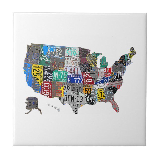 US American United States Map Flag License Plate  Ceramic Tile (Front)