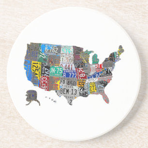 US American United States Map Flag License Plate  Coaster
