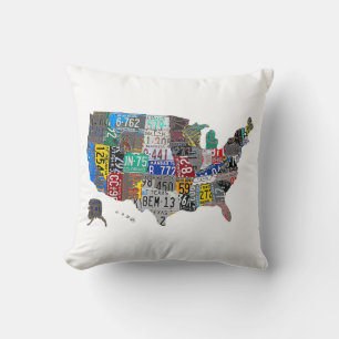 US American United States Map Flag License Plate Cushion