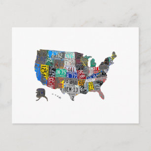US American United States Map Flag License Plate  Holiday Postcard